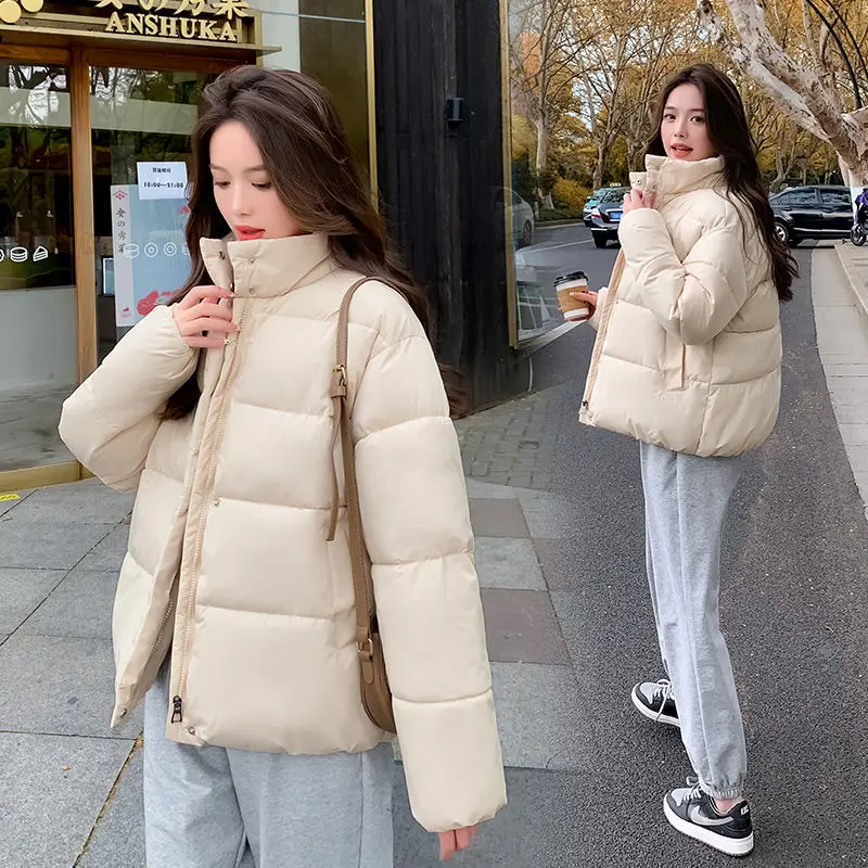 Autumn Winter Women's Down Cotton Coat Korean Version Loose Standing Neck Solid Color Thickened Short Jackets For Fashion