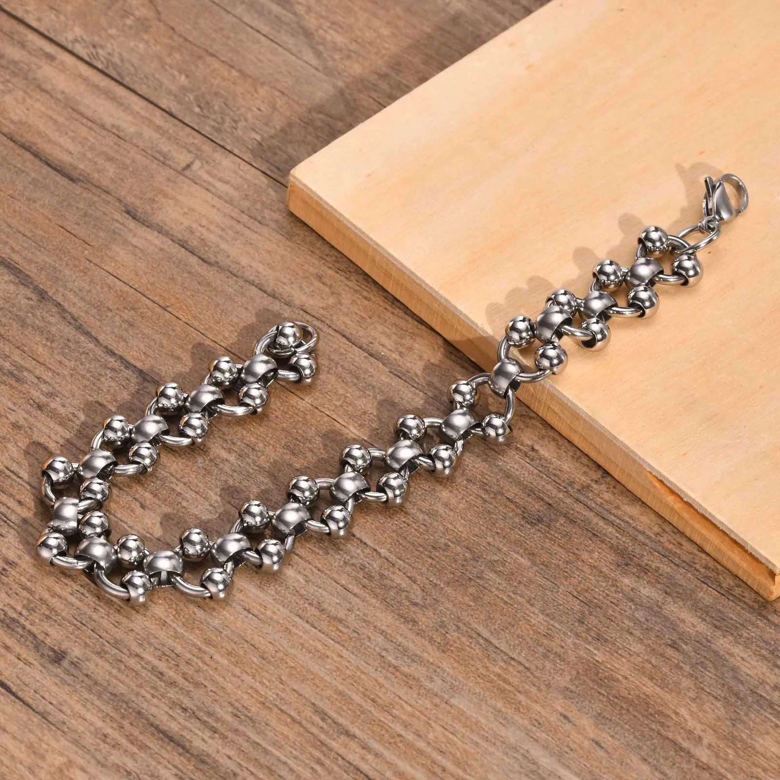Ball Bead Link Chain Bracelet for Men Stainless Steel Fashion Unique Modernist Estate Unisex Jewelry Gifts for Friends Cool Boy