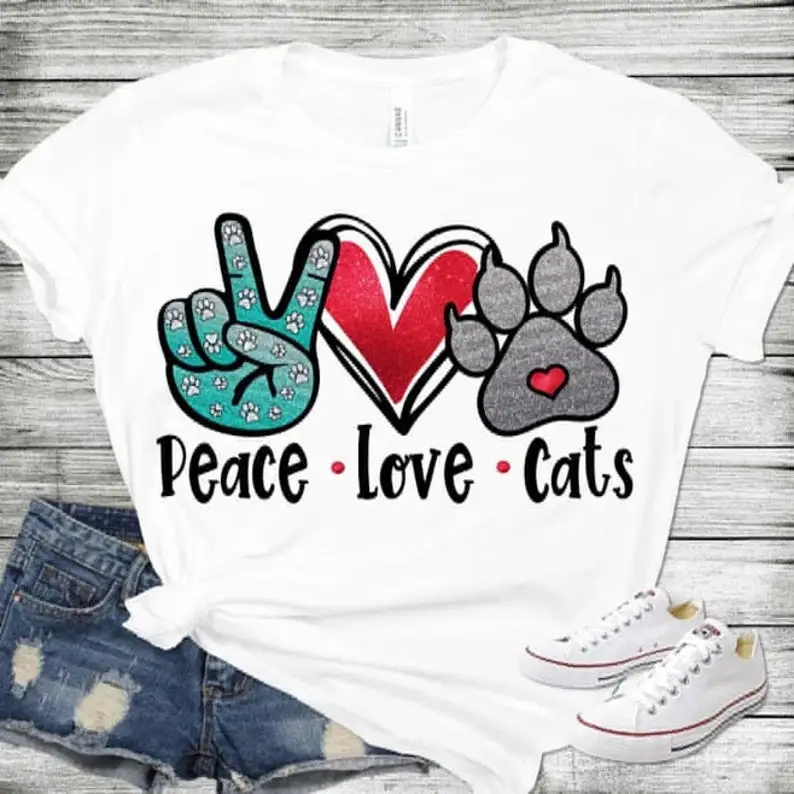 

Peace Love Cats T Shirt Animal Rescue Peace Love Dogs Relaxed Fit Gift for Dog Cat Stocking Stuffers Fashion Drop Shipping