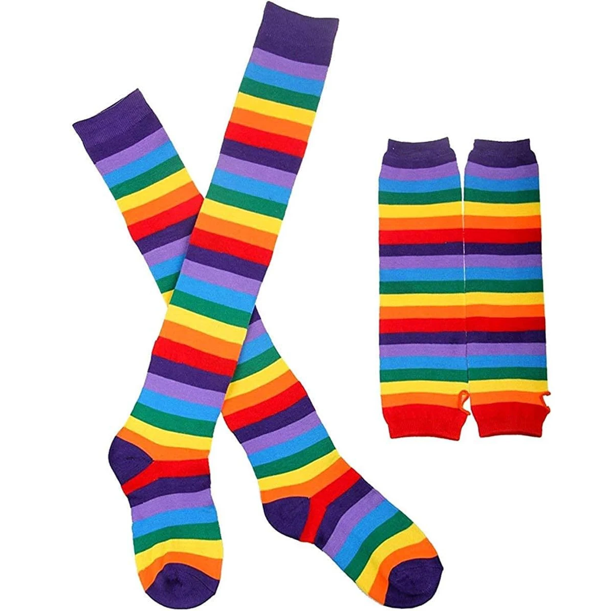 Women Thigh Socks Rainbow Striped Over Knee High Stockings Girls