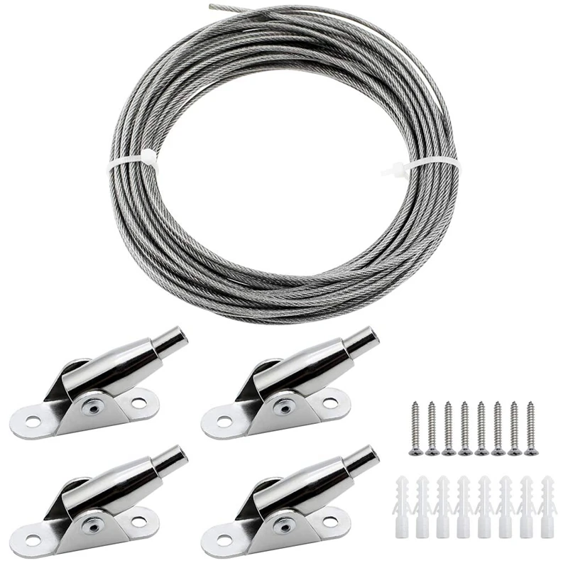 Stainless Steel Wire Rope Coated 2 Mm Steel Rope Adjustable Curtain Hanging With Mounting Clamps 10M stainless steel wire rope