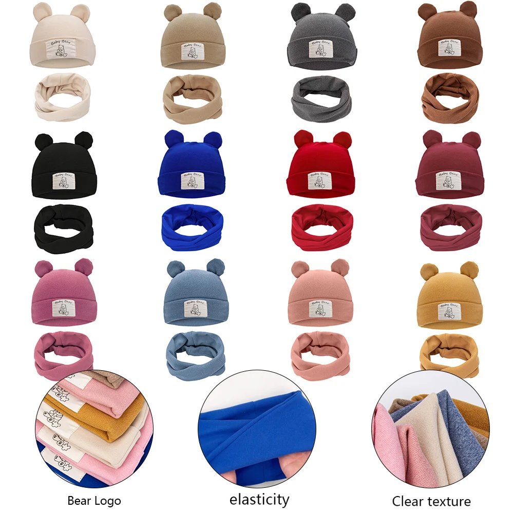 2Pcs/Set Baby Boys Turban Hats Scarf Faux Cashmere Label Caps Beanies Infant Autumn Winter Bonnets Kids Headwear Headwraps