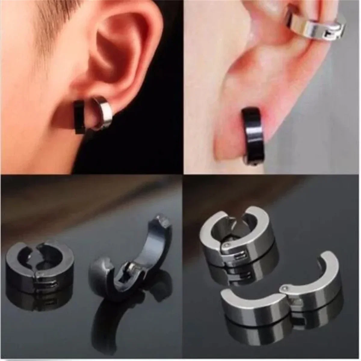 316L Fashion Stainless Steel Cuff Earring 2pcs Non Piercing Hoop Earring Clip On Earring Fake Piercing Hoop hoop earrings,ear clip earrings,clip earrings,ear clip,ear accessories