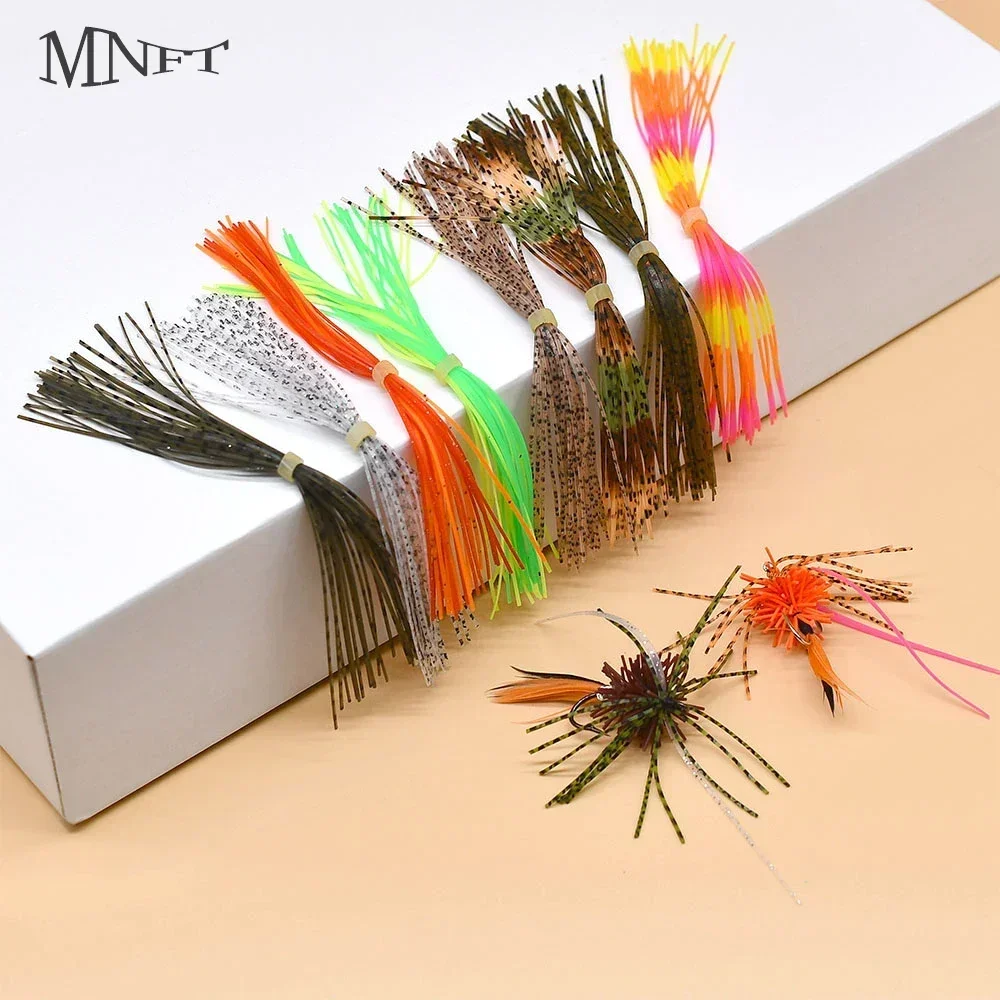 MNFT 8 Bundles 13cm Length Fly Tying Material Streamer Nymph Legs Buzzbaits Spinner Glitter Barred Color Jig Squid Skirt
