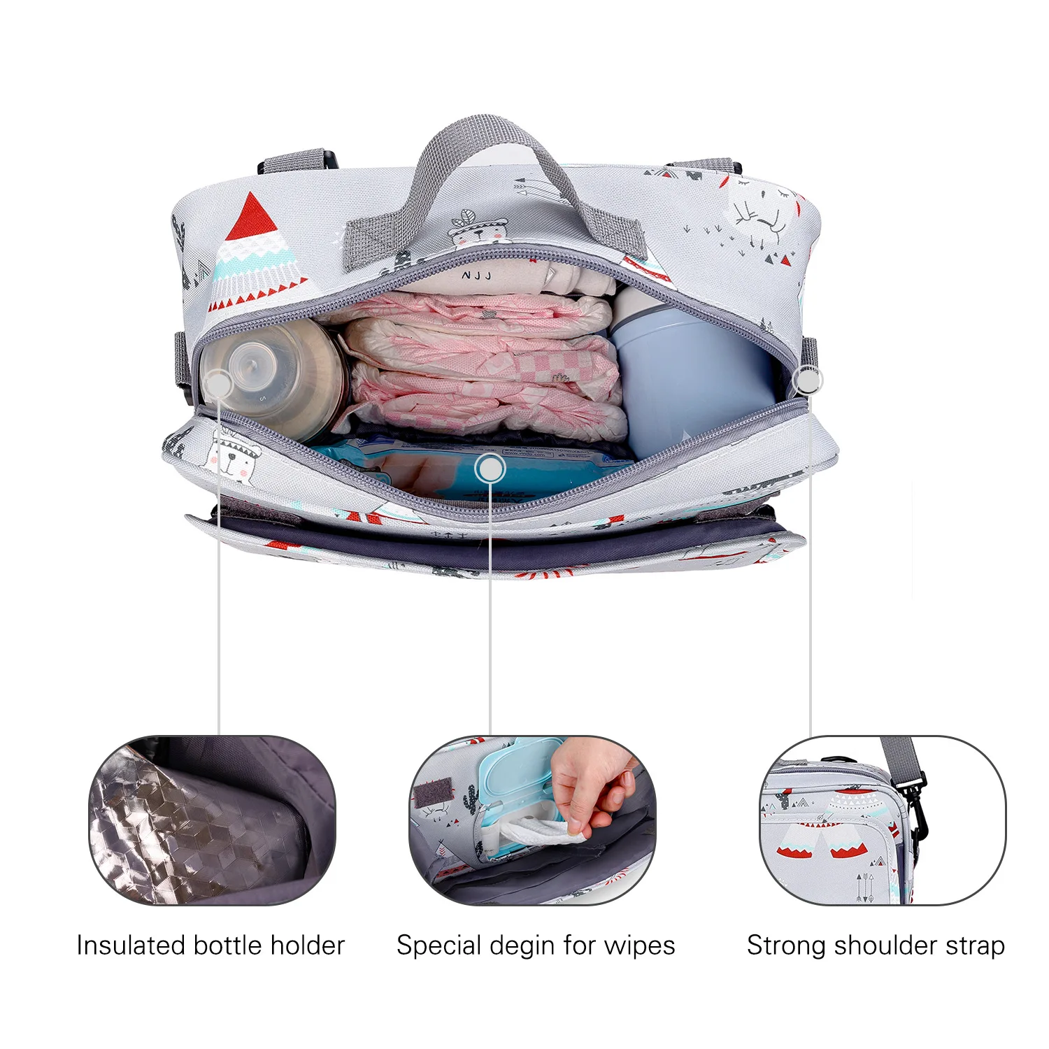 Fashionable Waterproof Wet/Dry Maternity Diaper Bag with Double Handles