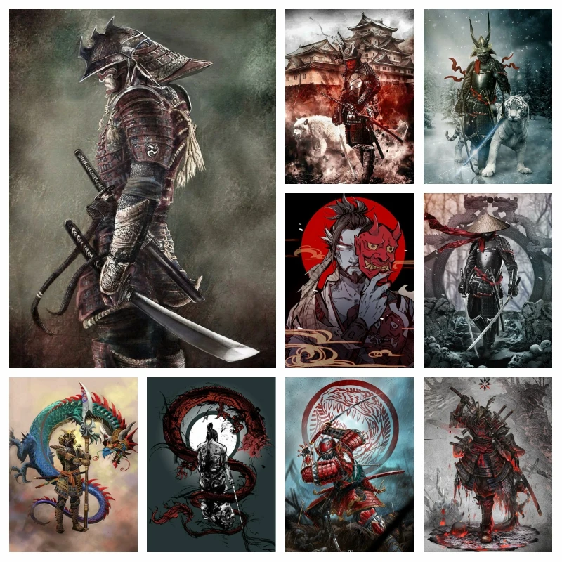 5d Full Drills Black And Blood Japanese Sakura Samurai Diamond Painting Art Bushido Warrior Mosaic Cross Stitch Home Decor Gift