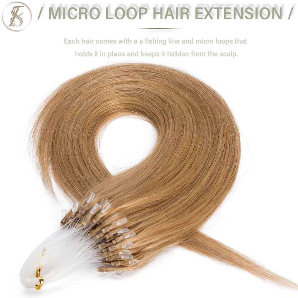 TESS Micro Loop Hair Extensions Human Hair Micro Link 0.5g/strand Ring 18inch 100pcs Keratin Capsule Straight Natural human hair extensions