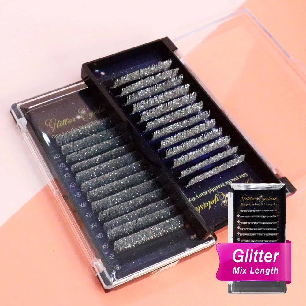 3d Glitter Color Eyelash Extensions 0.15mm Thick Purple/silver