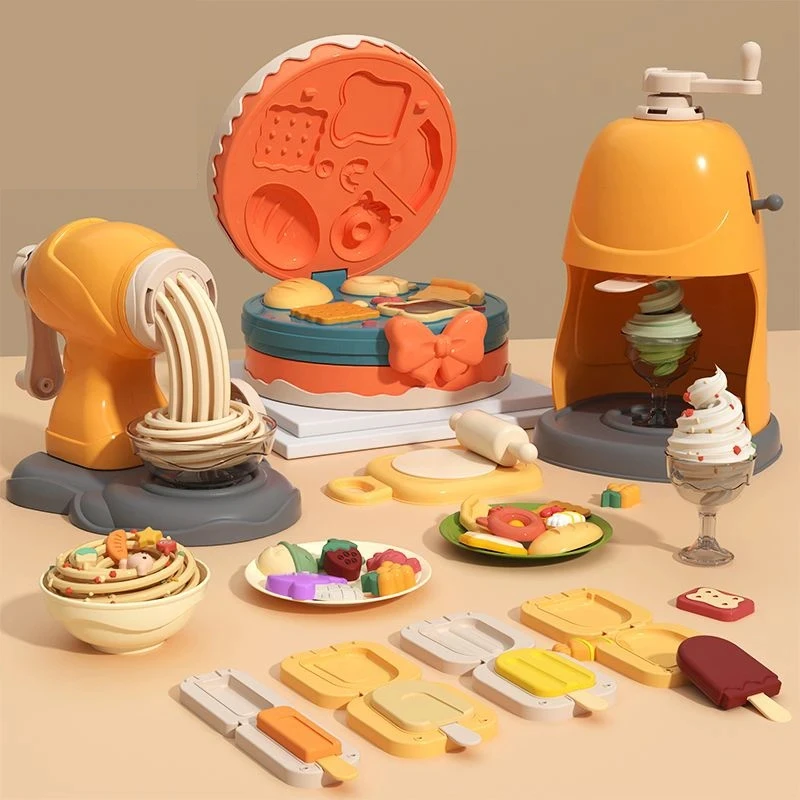 Play Dough Tools 3D Plasticine Mold Modeling Clay Noodle Maker Diy Plastic Play Dough Tools Sets Toys Ice Cream Color Clay for Kids Birthday Gift