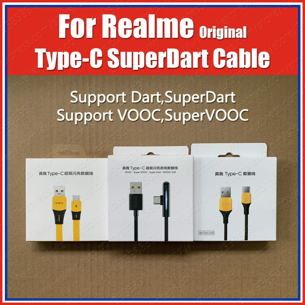 

RMP2001 Original Realme Type-C SuperDart Cable 65W 6.5A USB C SuperDart Game Cable SuperVOOC OnePlus Warp Charge