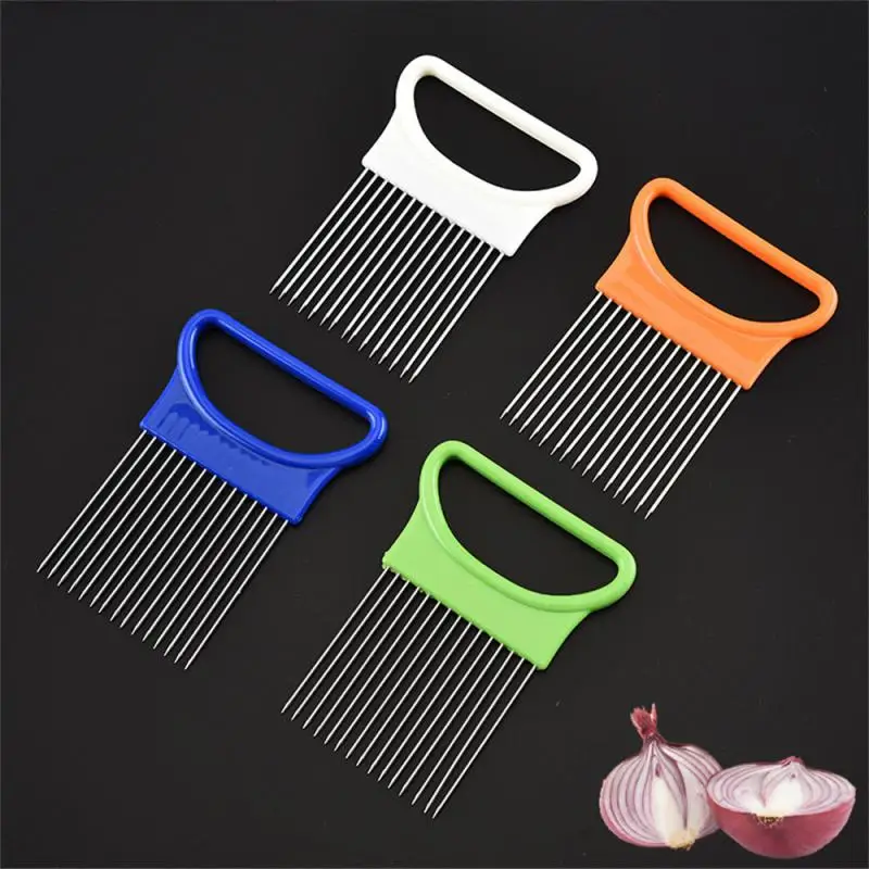 2Pcs Stainless Steel Onion Needle Onion Fork Vegetables Fruit Slicer Tomato  Cutter Cutting Safe Aid Holder Kitchen Accessories - AliExpress