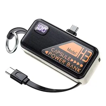 Mini Power Bank da 5000 mAh con ricarica rapida PD20W, cavo incluso, display digitale, per telefoni con porta Type-C, colore nero