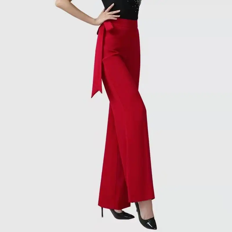 Autumn and Winter Women's High Waist Patchwork Drawstring Solid Color Loose Fashion Casual Elegant Commuter Wide Leg Dance Pants