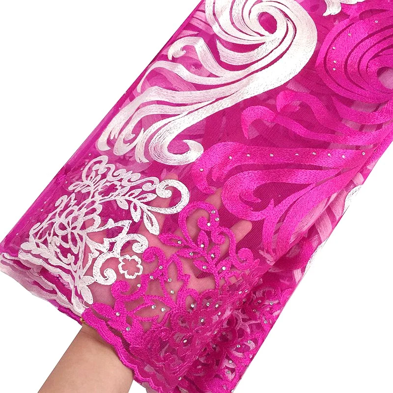 

Нигерийская кружевная ткань с вышивкой Fushia розовые кружевные материалы ASO EBI сетка африканская кружевная ткань для свадебного платья
