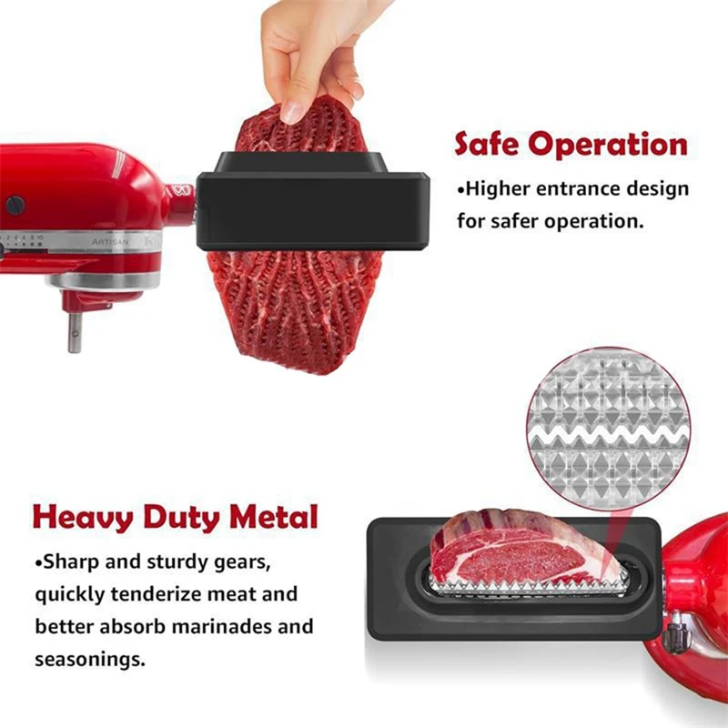 Meat Tenderizer for Kitchenaid Stand Mixer Stainless Steel Gears Meat Tenderizer Kitchen Poultry Tenderizers Black