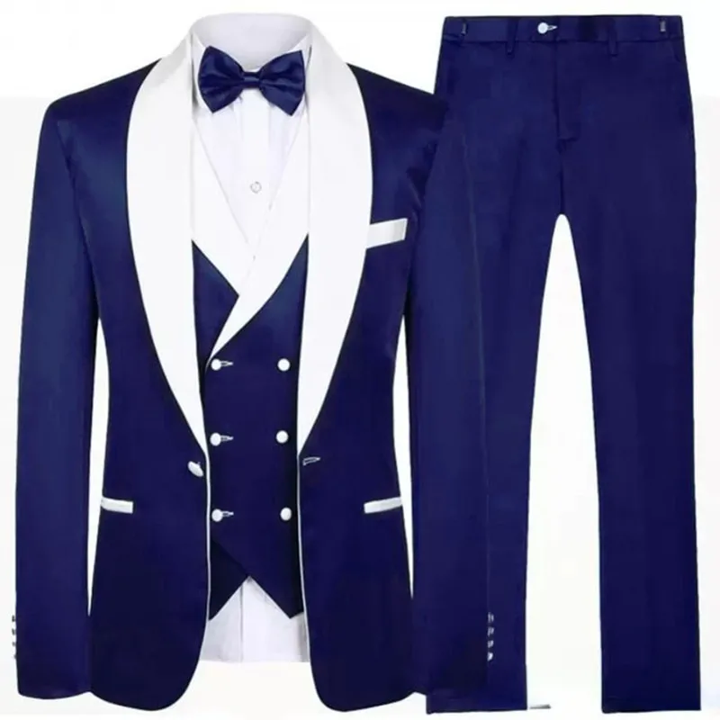 

Tailor Made Royal Blue Men's Suit Groom Tuxedos Shawl Lapel Best Man Suits Mens Wedding Outfits (Jacket+Pants+Vest+Bow Tie)3 Pcs