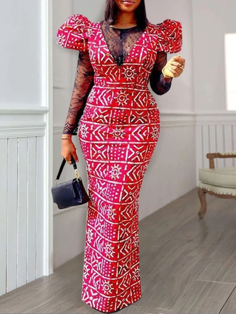 Itoro Ankara Lace Patchwork O Neck Gown
