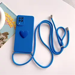Love Heart Crossbody Lanyard Silicone Phone Case with Cord - M12 (AXGS Klein blue)