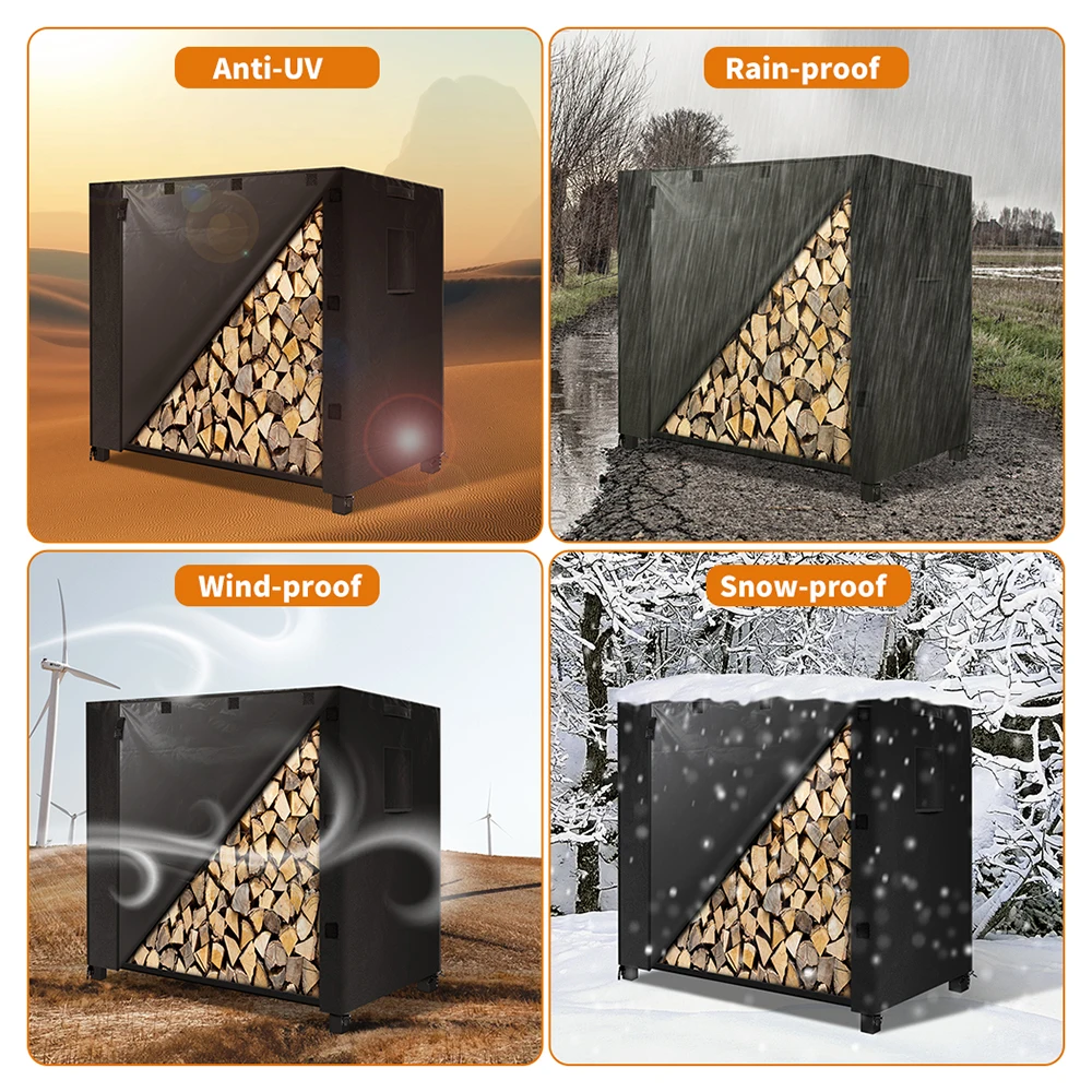 Outdoor Log Rack Cover Heavy Duty Waterproof Firewood Cover Openable Front Flap 4 Feet 600D 48 "x 24" x 41"