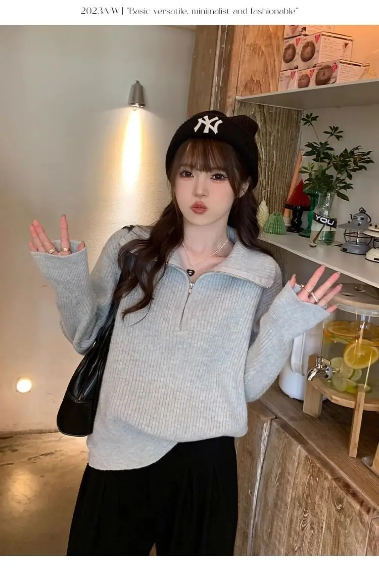 Half-zip Sweater for Women in Autumn and Winter New Year Red Knitted Bottoming Shirt with High Collar Knitted Top and Trendy 38 S08284d75191b4e3689d63f219b118b64C