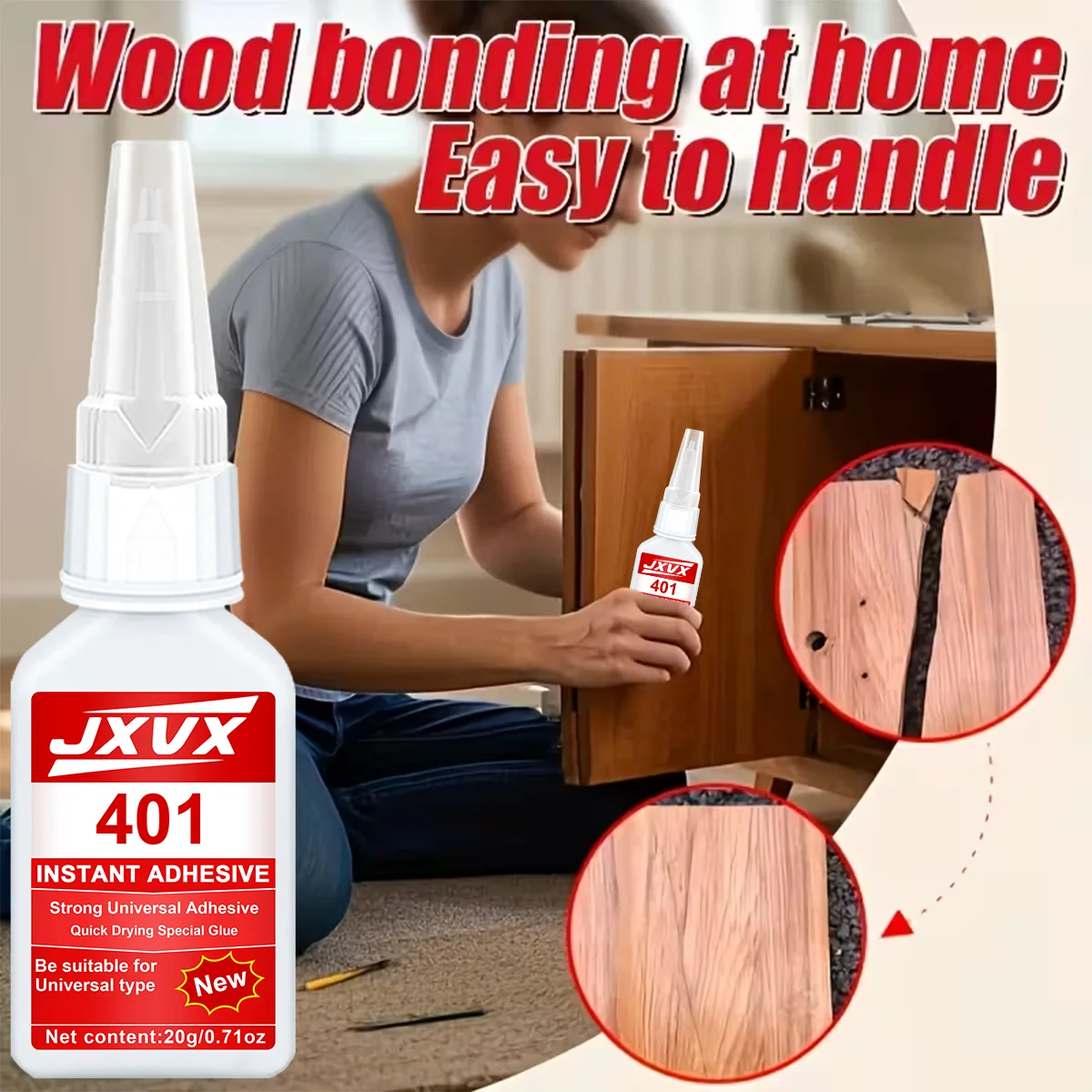 JXVX-401 Super Instant Glue — Quick-Dry Cyanoacrylate Adhesive for Leather, Rubber, Glass, Wood & Metal