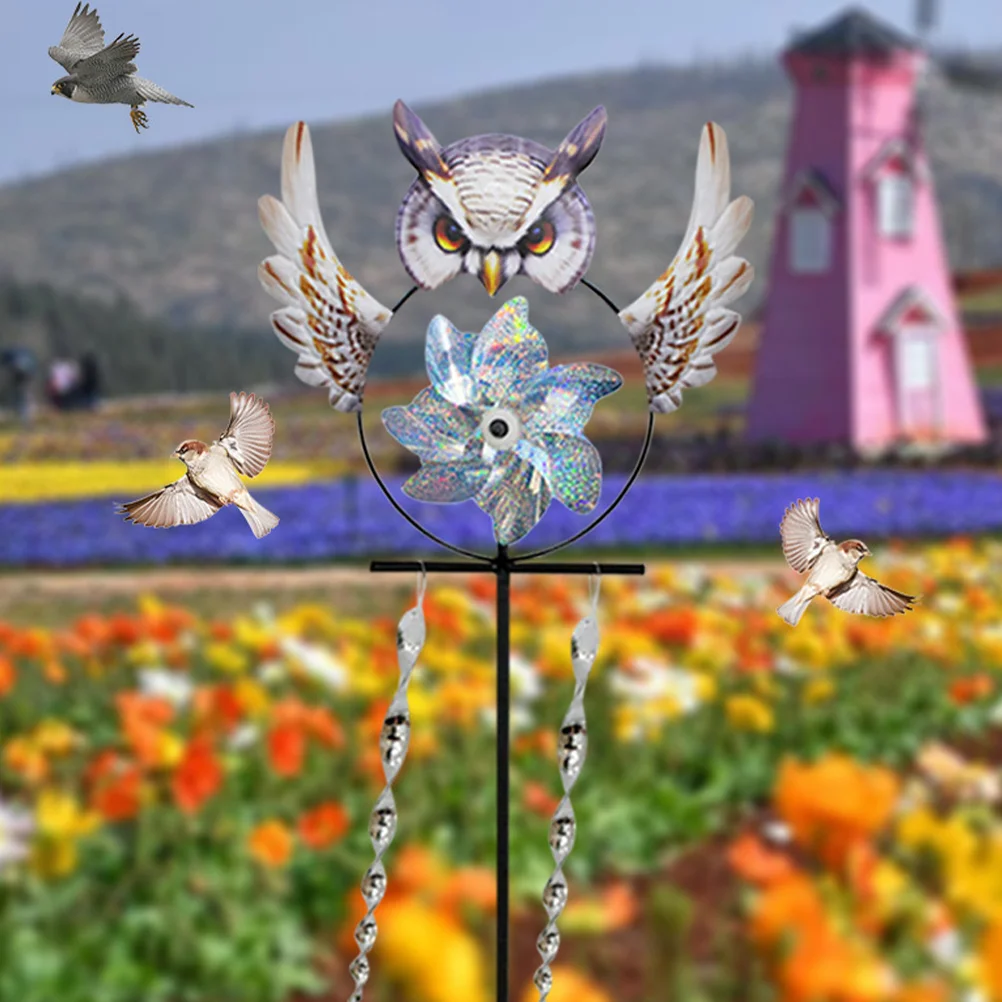 

Reflective Wind Spinner Bird Deterrent Windmill Spinner Garden Stake Owl Windmill Bird Repeller Stake