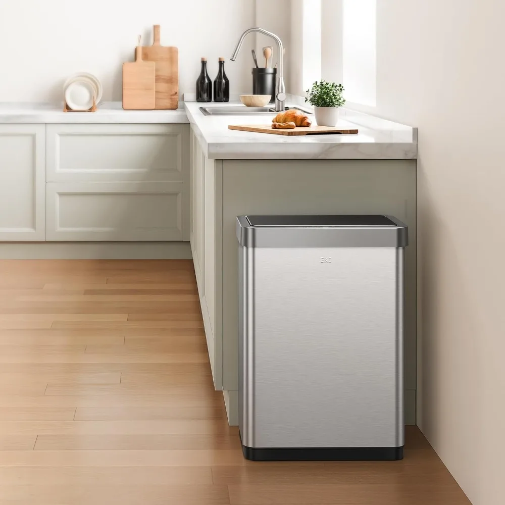 Mirage-X 47 Liter / 12.4 Gallon Touchless Rectangular Motion Sensor Trash Can with Removable Liner, Brushed Stainless Steel Fin