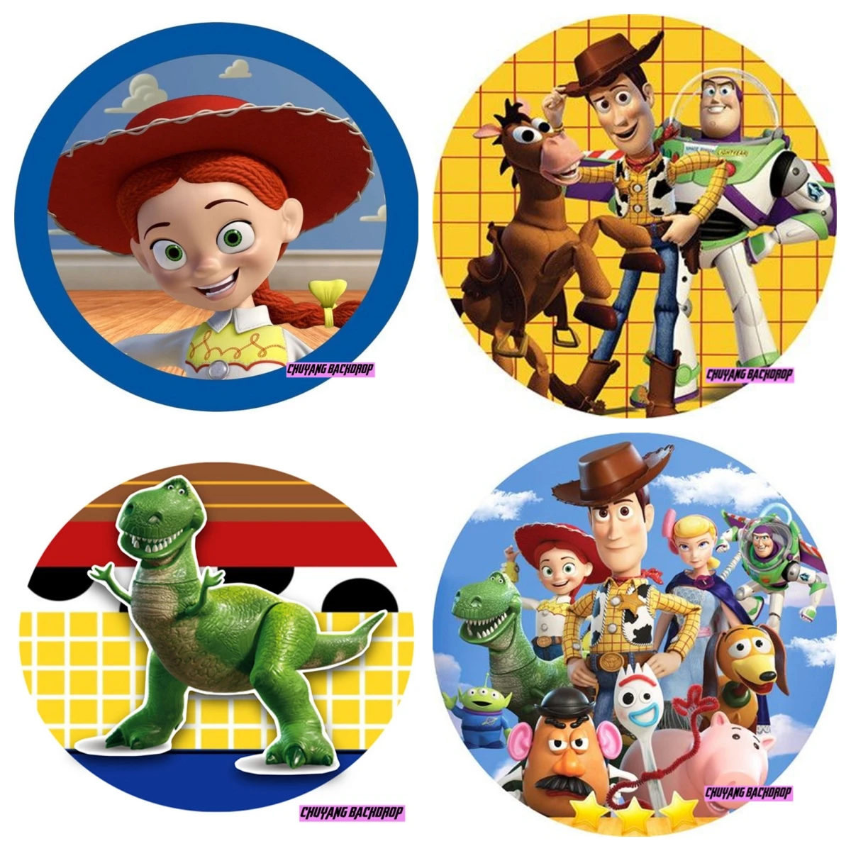 Blue Sky Wall Disney Cartoon Toy Story Round Background Cover Bo Peep Woody Jessie Boys Birthday Party Circle Background Covers
