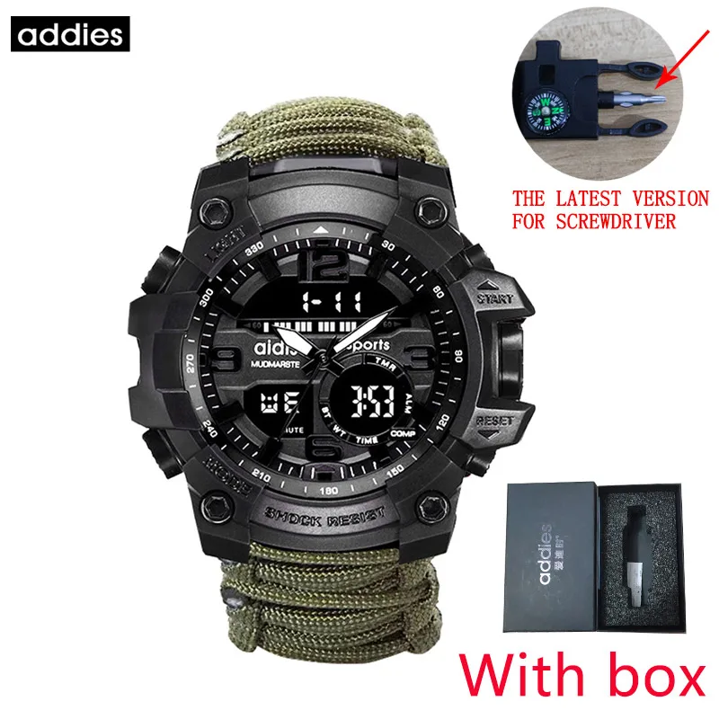 ADDIES Outdoor Survival Watch Multifunctional Waterproof Military Tactical Paracord Watch Bracelet Camping Hiking Emergency Gear 