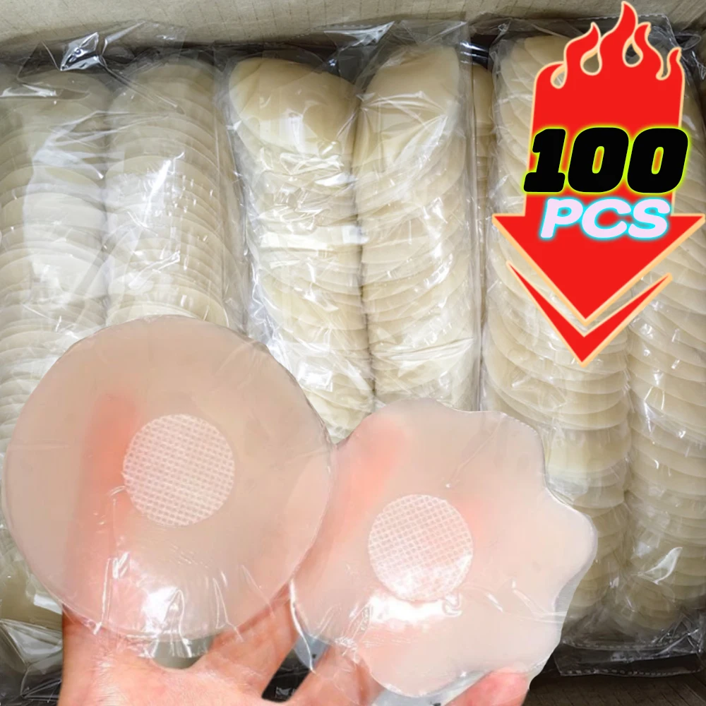 2-100PCS Women Breast Petals Silicone Breast Patch Silicone Nipple Cover Sticky Bra Breast Nipple Covers Invisible Stick On Bra Breast Sticker Disposable Nipple Cover Silicone Adhesive Bra Silicone Stickers Lift Nipple Cover Invisible Petal Adhesive Strapless Backless Stick on Bra Silicone Breast Stickers