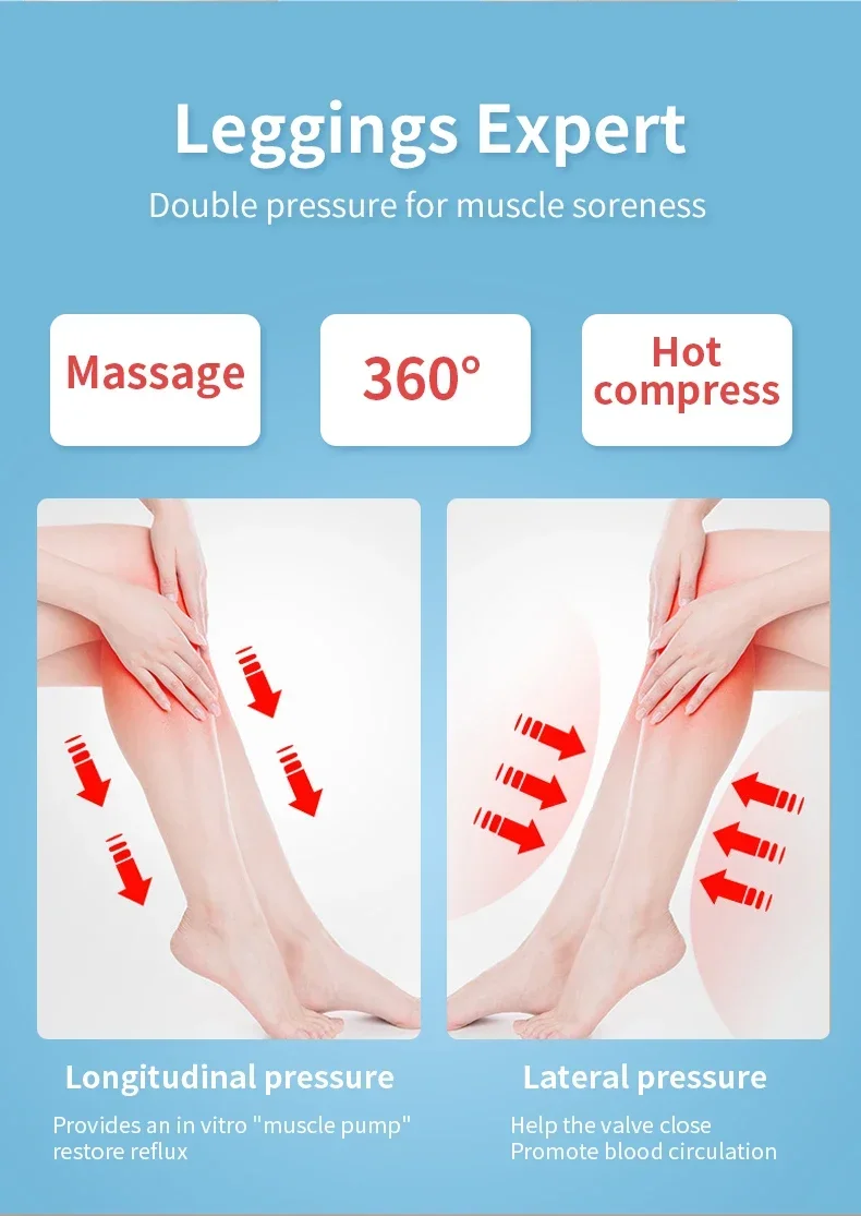 Nuovo massaggiatore per polpacci a pressione d'aria a 360° con 5 modalità di rilassamento dei muscoli delle gambe e dei piedi, favorisce la circolazione sanguigna_voghion.com