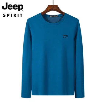 JEEP SPIRIT 남성용 다용도 긴팔 티셔츠, 크루넥 티셔츠, 얇은 상의, 단색, 봄, 가을, 청소년 패션, 레저, 신상