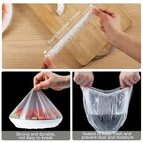 100pcs Disposable Food Cover Saran Wrap Bowel Cover Food Grade Fresh-keeping Plastic Bag Kitchen Storage Accessories - Image 3