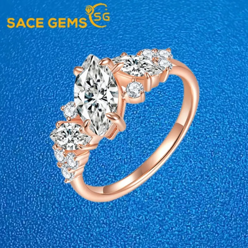 

SACE GEMS GRA Certified Full Moissanite Ring VVS1 Lab Diamond Solitaire Ring for Women Engagement Promise Wedding Band Jewelry
