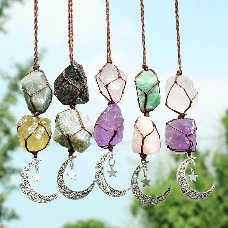 

Reiki Crystals Natural Rough Ore Stone Rock Meditation Feng Shui Room Home Decor Car Rearview Mirror Hanging Ornament Gift