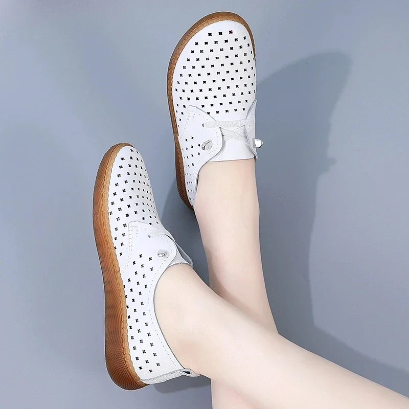 Genuine leather bean shoes for women in spring  new soft soled small white shoes, non-slip casual small leather shoes 5