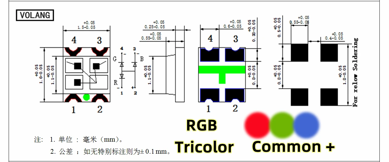 1615 LED Hohe Licht Zwei Farbe 0606 Bicolor Rot Und Blau Grün Orange Warm Weiß Gelb 0603*2 Tricolor RGB RGY Drei 1.6*1,6mm – Detail 1