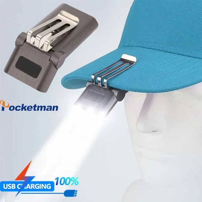 

LED Sesnor Hat Clip Light Headlamp USB Rechargeable Headlight Mini Waterproof Adjustable Fishing Hat Brim Lamp