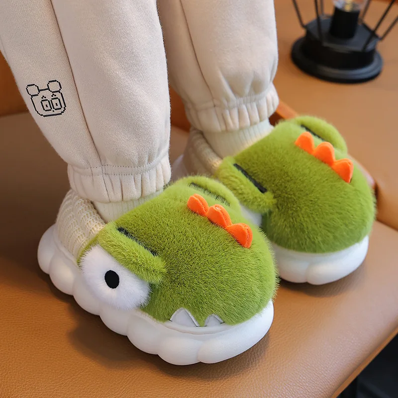 Children's Slippers Autumn and Winter Boys Cotton Slippers Winter Girls Kawaii Baby Home Shoes Children's Dinosaur Wool Slippers