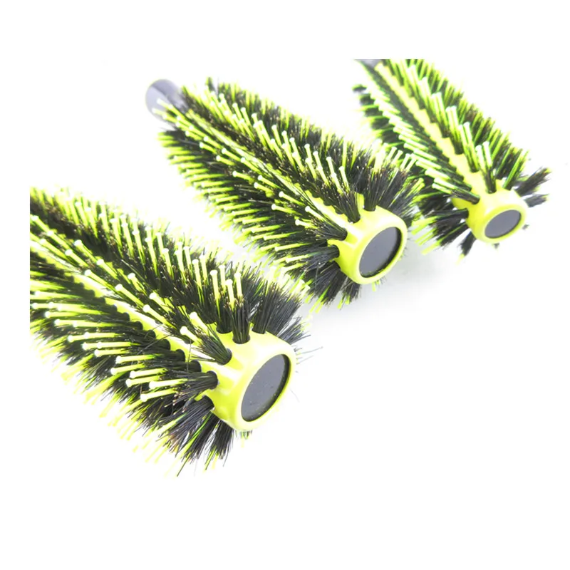 Professional 6pcs/set Yellow Boar Bristle Wooden Hair Comb Brush Nylon Round Hair Brush Salon Styling Tools Wholesale 3