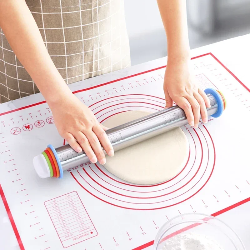 Adjustable Rolling Pin Detachable Circular Dough Pad Dough Roller Stainless Steel Silicone Kneading Pad Non Stick Silicone