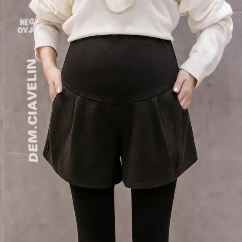 Herbst Winter Woll shorts für Mutterschaft weites Bein lose Bootcuts für schwangere Frauen Schwangerschaft Jugend elastische Taille – Detail 19