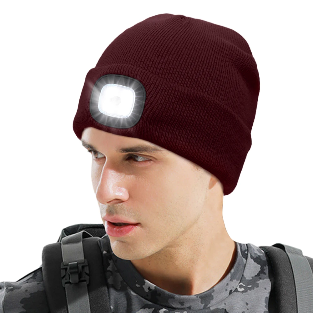 Description Picture 4 of itemWinter Warm Knit Beanie 8 Hours High Powered Light 4 LED Beanie Hat USB Rechargeable Hands Free Headlamp Cap for Running Hiking
