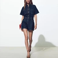 Z Women's Faion Commute ort Sve Denim Jumpsuit High Waist ort Length Polyester Fiber Summer New Arrival - Image 3