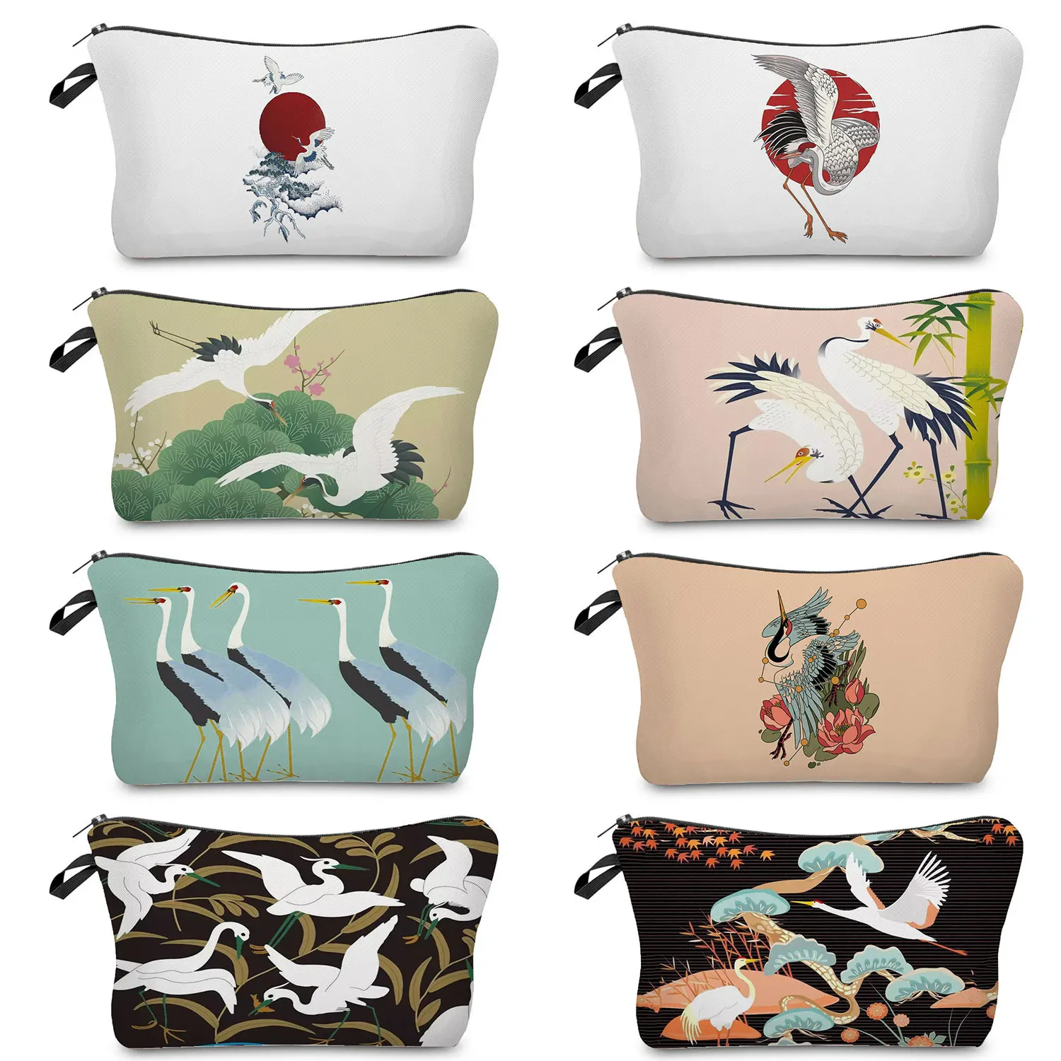 

Chinese Wind Crane Print Women's Cosmetic Bag Eco Reusable Makeup Bag Ladies Coin Purse Portable Toiletry Bags Female Travel