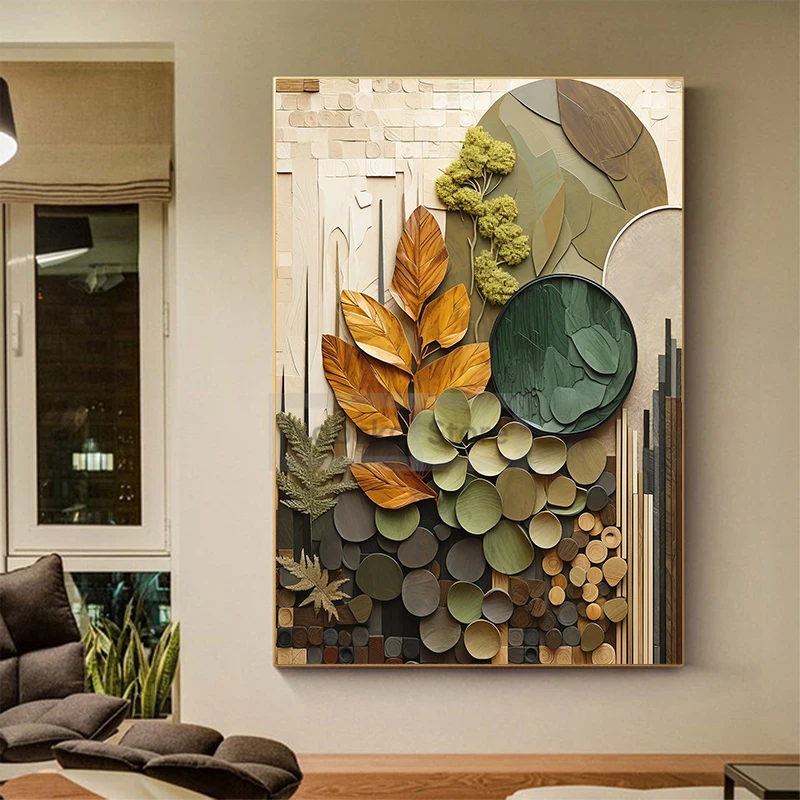 Boho Wood Shapes Canvas Painting 3