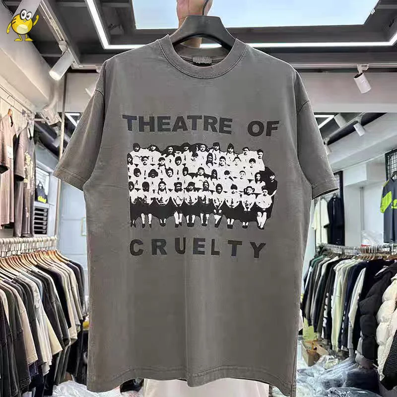 

Vintage High Quality 2024ss Grey Apricot Short Sleeve T-shirt Men Woman Casual Photo Pattern Print Top Tee Oversize