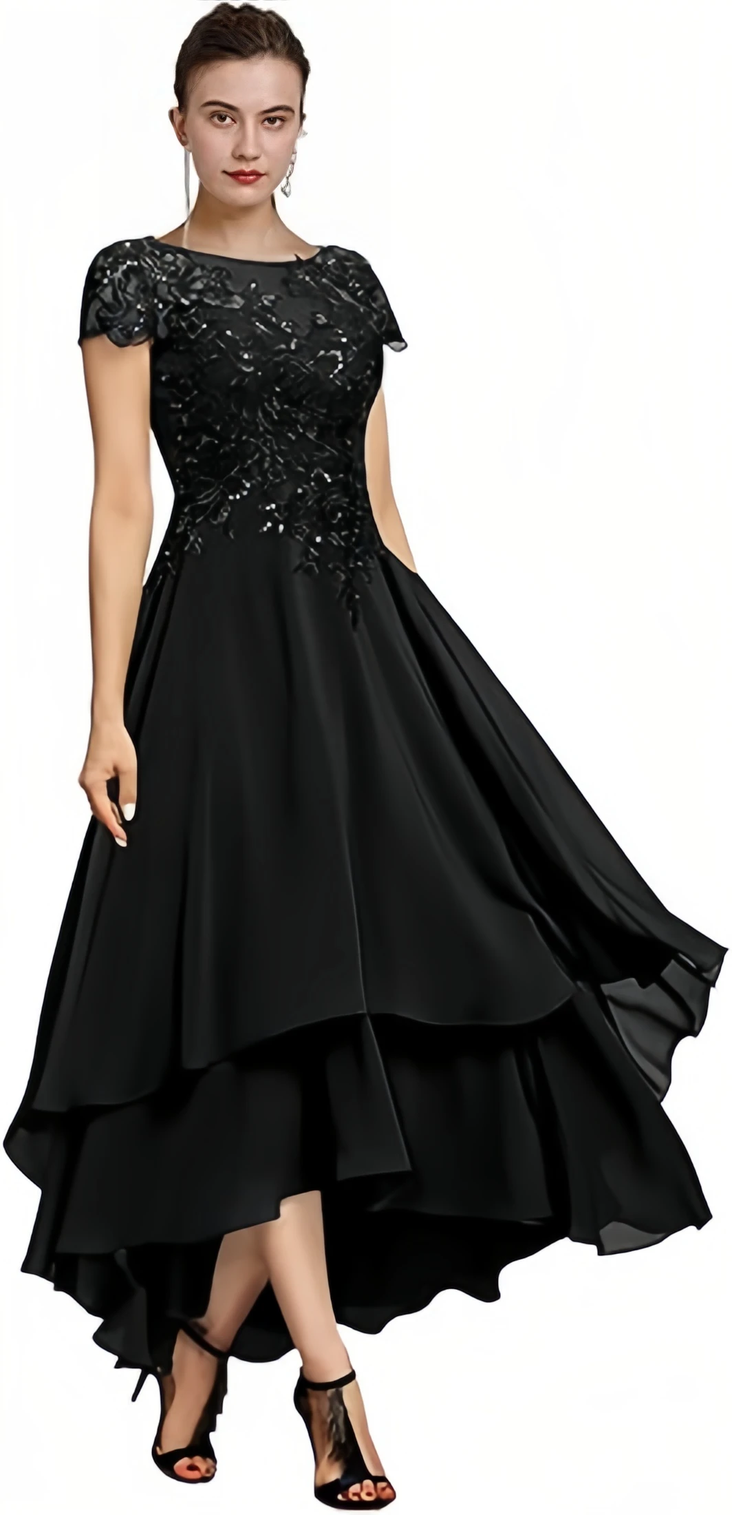 Mother Bride Dresses TXxuelian Lace Wedding Short Sleeve Ruffle Chiffon Evening Gown Tea Length Women Formal