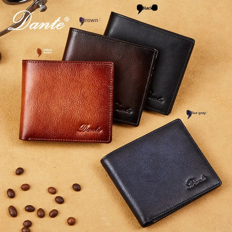 New Men's Wallet First Layer Cowhide RFID Blocking Genuine Leather Wallet