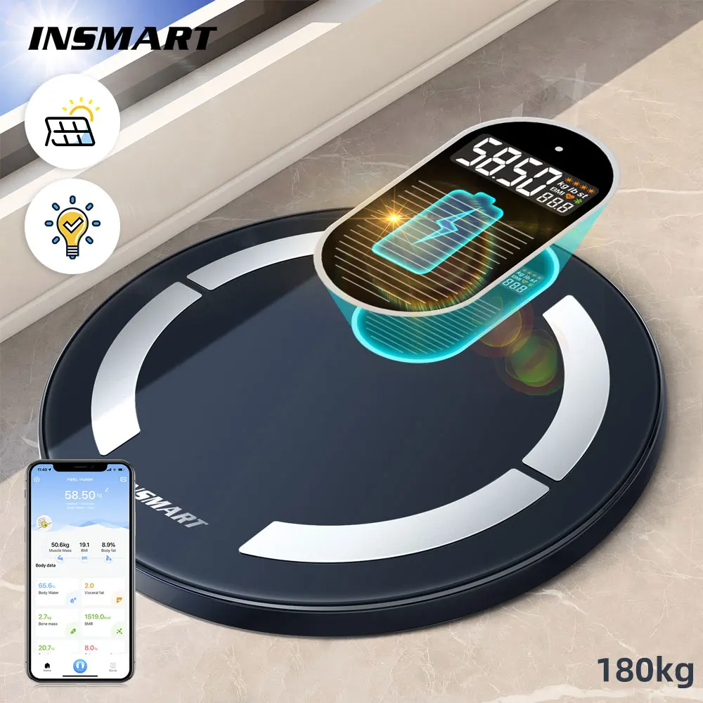 

INSMART Solar & Light Energy Charging Body Digital Weight Scale Smart Scale Balance Bioimpedance Body Fat Bathroom Scales BMI